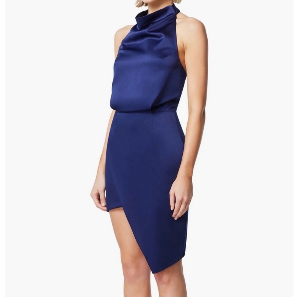 ELLIATT Blue Satin Drapey Asymmetrical Dress Cocktail Party Small - Picture 3 of 10